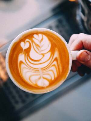 A latte on a cafe counter